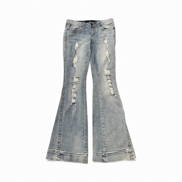 Jessica Simpson Denim - Distressed Light Wash Flare Jeans - Women